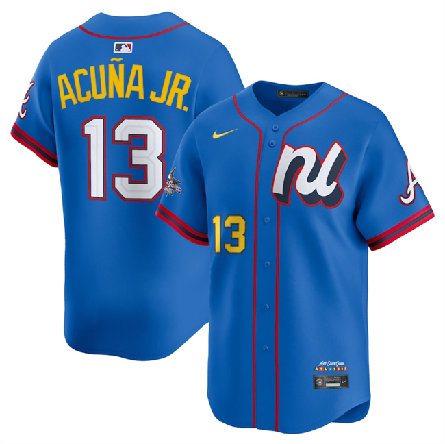 Men's National League #13 Ronald Acuña Jr. Blue 2025 All-Star Edition Limited Stitched Baseball Jersey